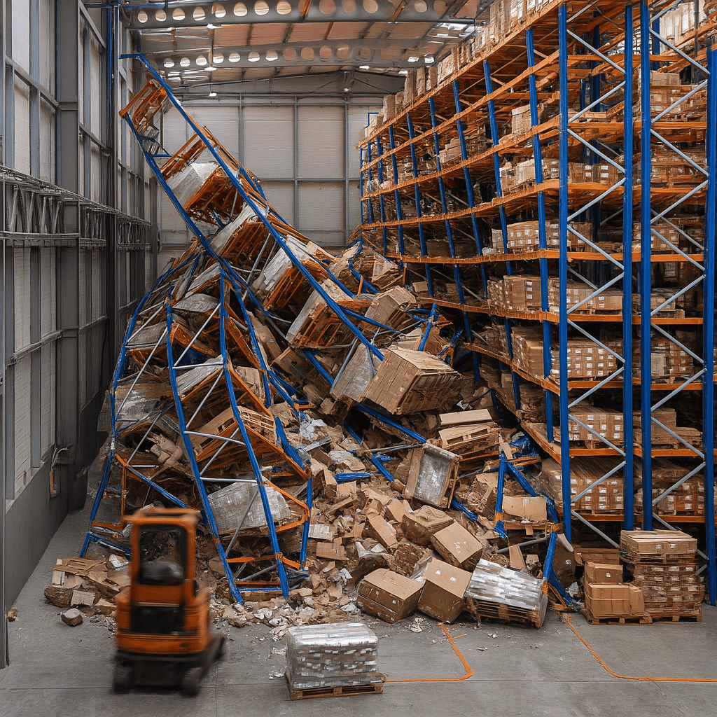 Forklift collision damage to warehouse racks