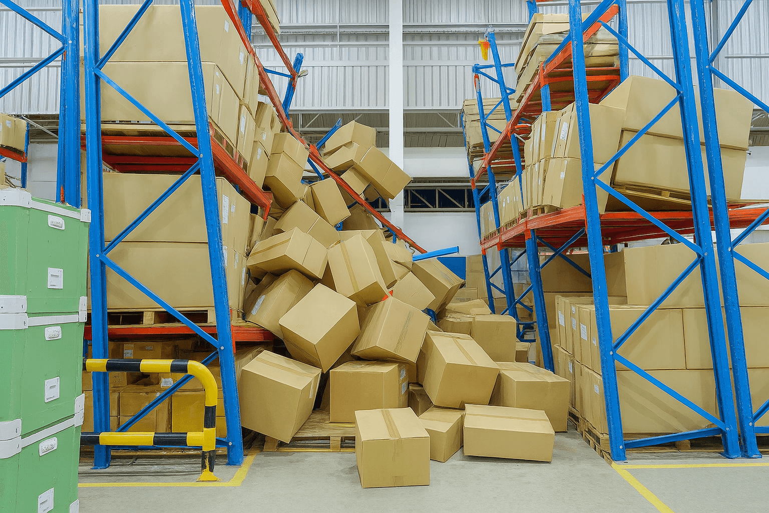 Overloaded pallet rack failure